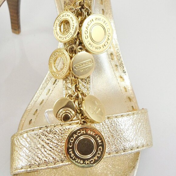 NIB$198 COACH Lucile Shiny Leather T-Strap Lucky Charm Sandals Heels 8 - Picture 11 of 14